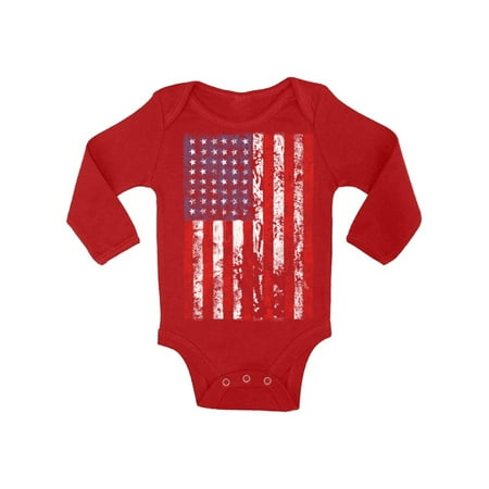

Awkward Styles Baby USA Flag Distressed Graphic Baby Long Sleeve Bodysuits Tops 4th of July Independence Day