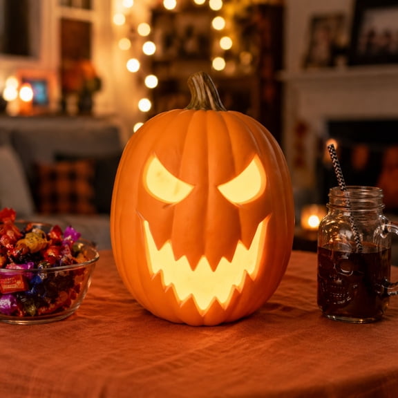 Halloween Pre-lit Pumpkin Decorations, Artificial Harvest Pumpkins for Outdoor Indoor, Battery Operated Lighted Halloween Pumpkin Decorations Party Favor Gifts