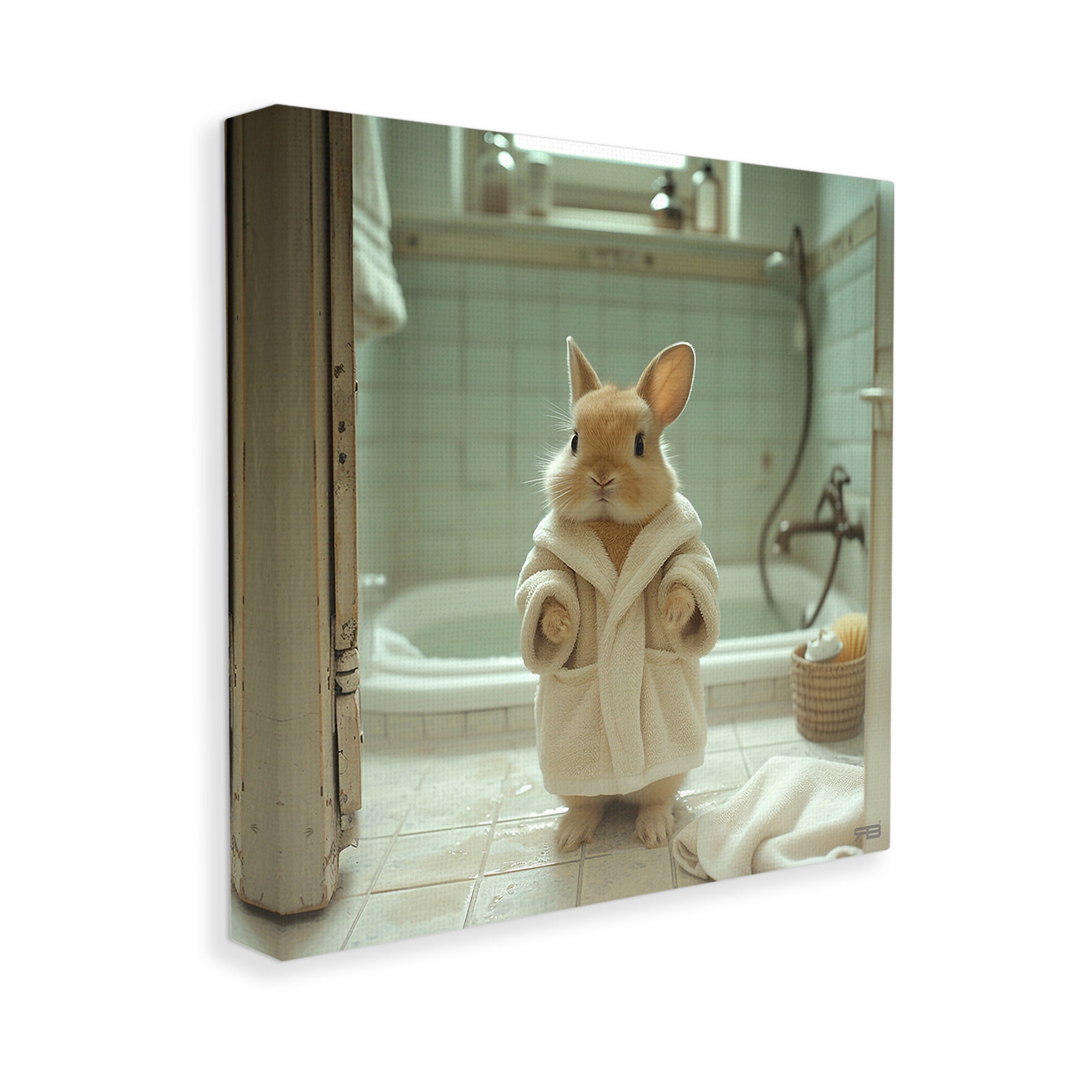 Stupell Industries Bunny in Bathrobe Animals & Insects Painting Gallery Wrapped Canvas Art Print Wall Art, 24 x 24