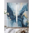 thumbnail image 3 of Navy Blue Marble Semi Sheer Window Curtains 84 Inches Long, Modern Abstract Ink Painting Rod Pocket Voile Silky Chiffon Curtain Light Filtering Drapes for Living Room, Kitchen, 52"x84", 2 Panels, 3 of 9