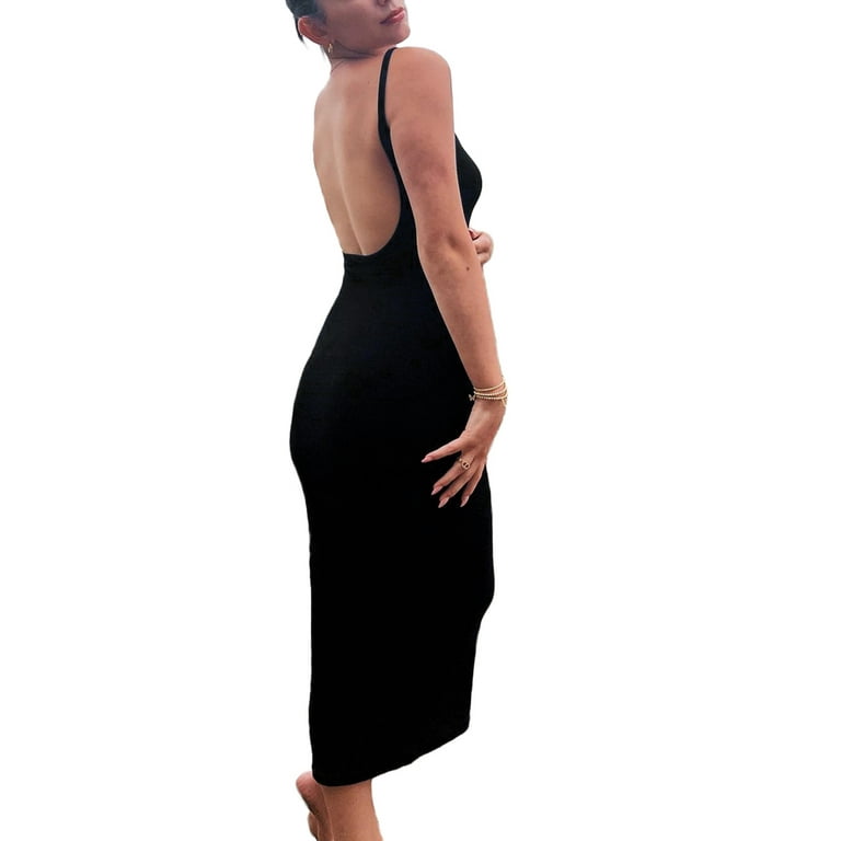 sexy back black dress Modal Open-Back Long-Sleeve Mini Dress in Black - XXL