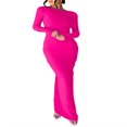 thumbnail image 1 of Robe Longue Moulante pour Femmes, Couleur Unie, Froncée, à Manches Longues, Robe de Soirée, Robe de Fête, 1 of 7