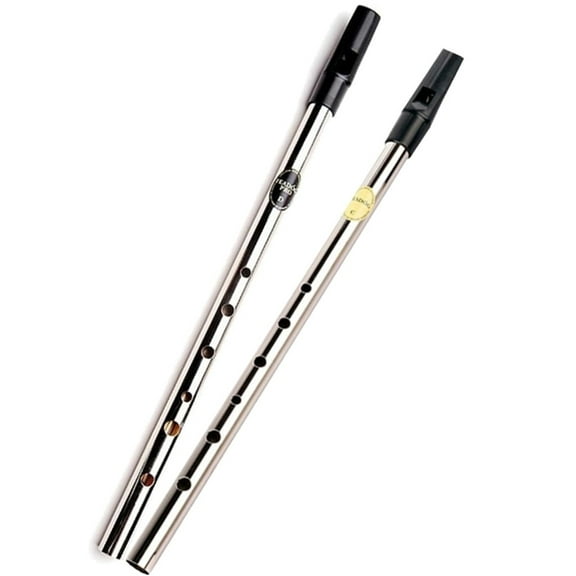 Feadog Set of 2 Nickel Tin Whistles Key D and Key C and Tutor Book, Irish Traditional Penny Flute Made in Ireland