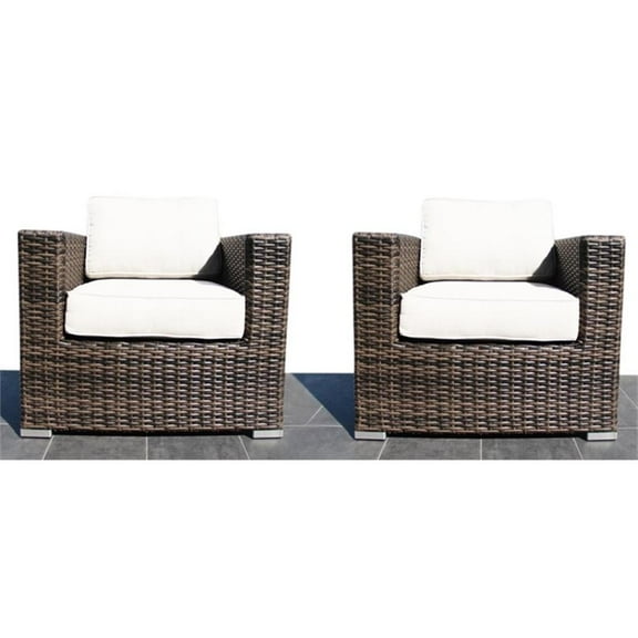 Pemberly Row 33" Wicker / Rattan Patio Chair in Espresso Set of 2