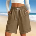 thumbnail image 2 of Endives Womens Linen Short Elastic Waist Solid Color Knee Length Casual Loose Rolled Up Shorts Beach Shorts, 2 of 8