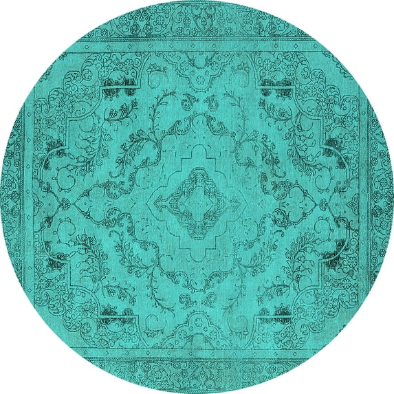Ahgly Company Indoor Round Oriental Turquoise Blue Industrial Area Rugs, 3' Round
