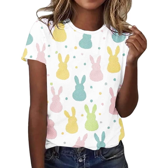 Craaazy Women's Casual Fashion Happy Easter Funny Celebrate Print Round Neck Short Sleeve Summer Tops Gifts