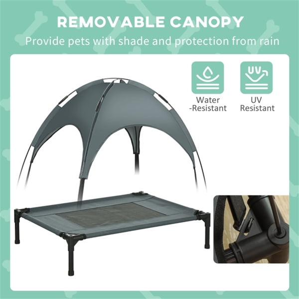 imerelez 30 inch Elevated Dog Bed with Canopy, Outdoor Dog Bed Cot with Shade Tent, Portable Raised Pet Cot Cooling Bed for Dogs