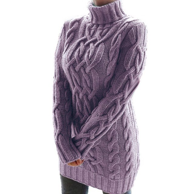 VISgogo Vestido de punto de otoño para mujer, vestido de suéter corto ajustado de cuello alto de manga larga de jacquard torcido de color sólido VISgogo moda