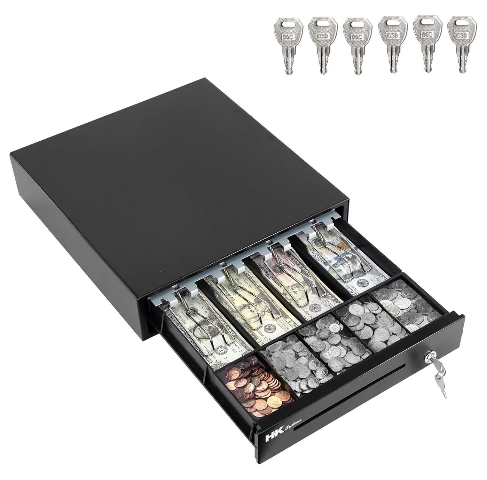 Cash Register Drawer with Under Counter Mounting Metal Bracket - 16” White Cash Drawer for POS, 5 Bill 6 Coin Cash Tray, Removable Coin Compartment, VEVOR Cash Register Drawer, 13\" 2 Unlocking Ways, Fully Removable