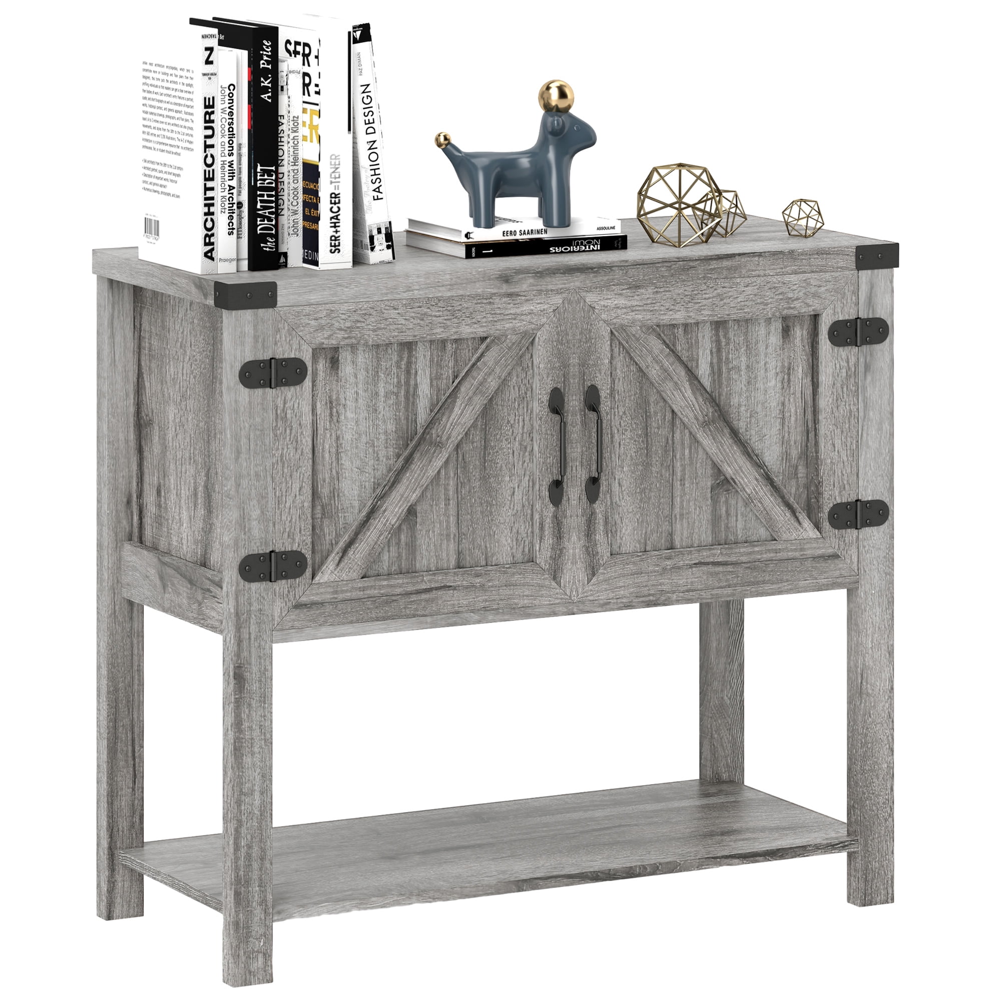 HOMCOM 2-Door Free Standing Sideboard Console Table with Bottom Shelf, Entryway, Stone Gray