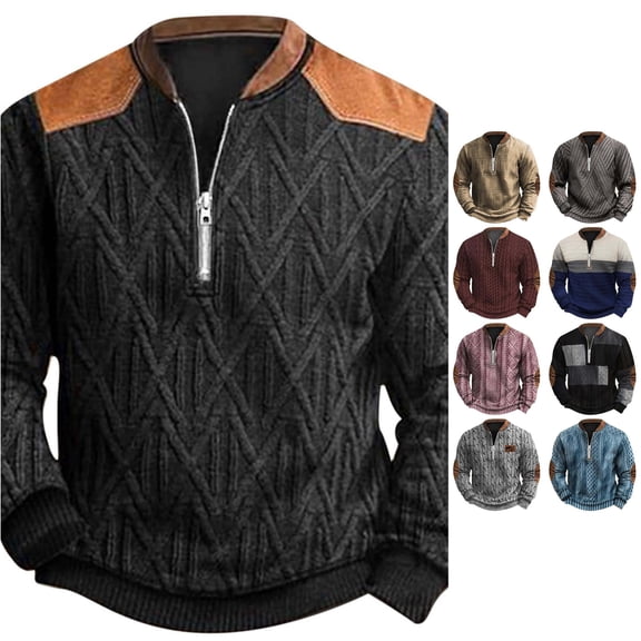 Wxolcjlv Men Patchwork Quarter Zip Sweater Knit Cut Winter Outer Sweaters