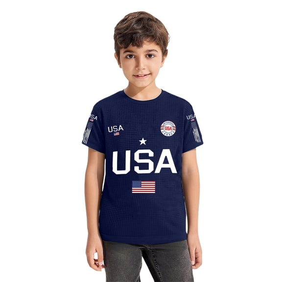 Boys’ Independence Day USA Logo T-Shirt, Patriotic 4th of July Kids Short Sleeve Tee