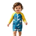 thumbnail image 4 of Landzoo Kids Boys Swimwear Graphic Print Short Sleeve Crew Neck One Piece Onesie Summer Swimming Pool Comfortable Toddler Boys Jumpsuits Size 9-12 Months Yellow, 4 of 8