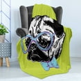 thumbnail image 4 of Pug Soft Flannel Fleece Throw Blanket, Dog a Bow Tie and Nerdy Glasses on Pastel Tone Shade Backdrop, Cozy Plush for Indoor and Outdoor Use, 70" x 90", Apple Green Pale Blue, by Ambesonne, 4 of 5