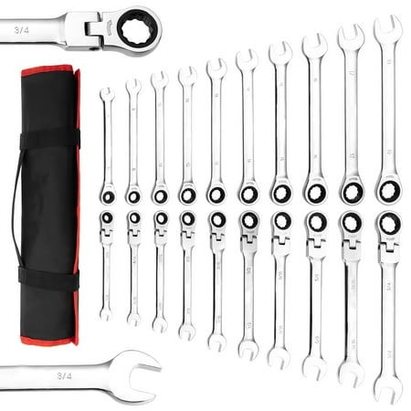 

20 pcs Combination Ratcheting Wrench Set CR-V Steel Constructed SAE&Metric Chrome Vanadium Steel Wrench Set with Carrying Bag