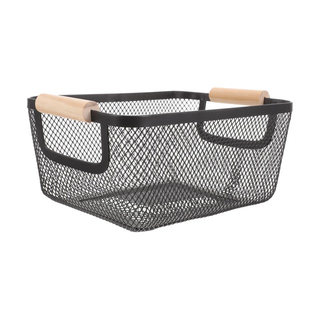 Cesta de alambre de metal DOMELAY con asa de madera, organizador multifuncional de cocina, cesta de frutas para el hogar y la oficina, ligera, 35,5 x 22,5 x 15,5 cm