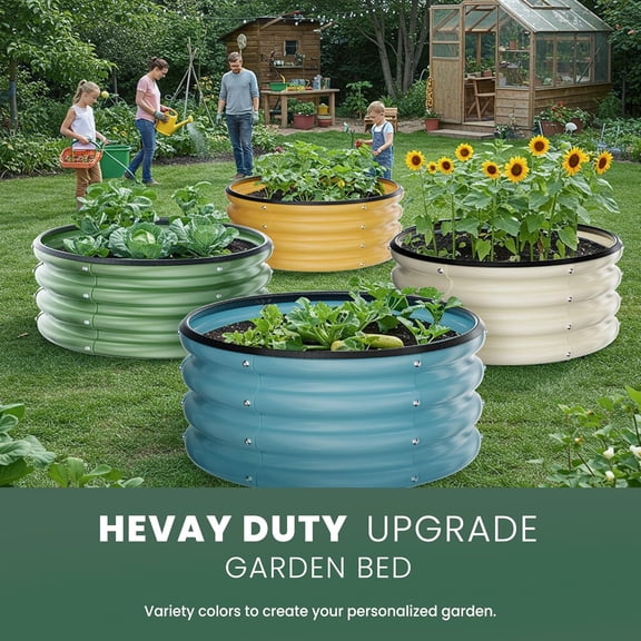 Round Galvanized Raised Garden Bed Kit, 3 Pcs 2 x 2 x 1ft Teal Blue Galvanized Garden Boxes, Outdoor for Vegetables