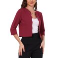 thumbnail image 4 of INSPIRE CHIC Blazers for Women's Open Front 3/4 Sleeve Crew Neck Work Office Suit Jackets Blazer XS Dark Red, 4 of 6