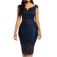 thumbnail image 2 of Robes pour Femmes 2024 Été Surdimensionné Couleur Col en V Manches Courtes Épaules Dénudées Dentelle Ajourée Robe 50 % de Réduction!, 2 of 8