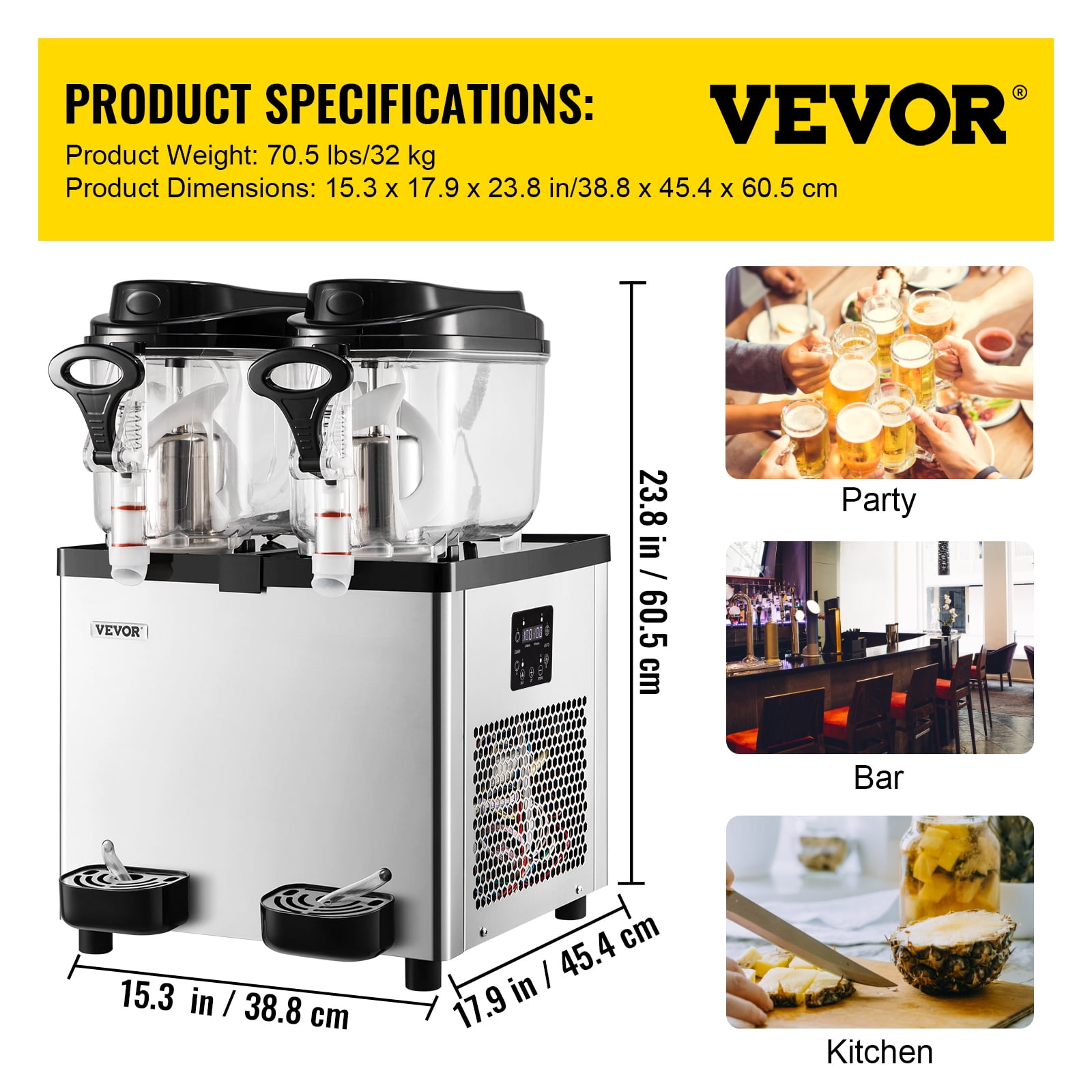 VEVOR Commercial Slushy Machine, 6 L x 2 Tanks 50 Cups Margarita Machine, 700W 110V Stainless Steel Smoothie Frozen Drink Maker, Perfect for Supermarkets Cafes