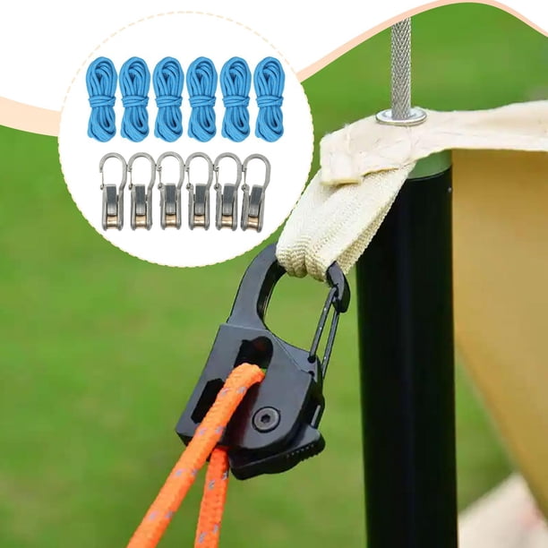 Cuerda con tensor de rodillo. Herramienta duradera para tensar cuerdas en lonas y tiendas de campaña. 6 cuerdas 6 ganchos