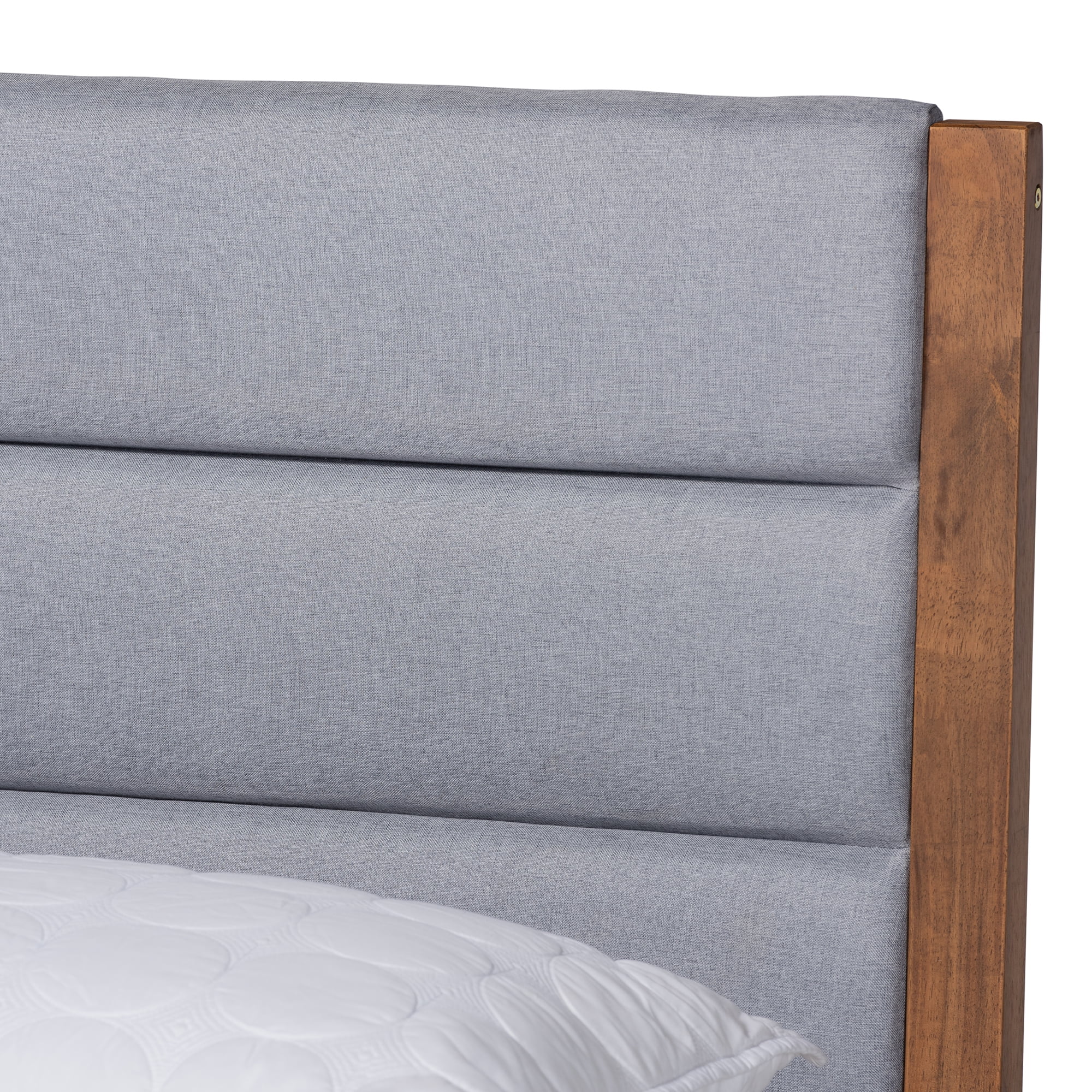 Baxton Studio Jarlan Modern and Contemporary Transitional Gray Fabric Upholstered and Walnut Brown Finished Wood Queen Size Platform Bed