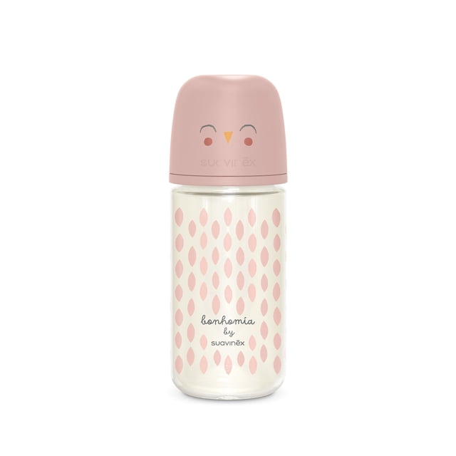Biberón de vidrio Suavinex Bonhomia 240 ml rosa