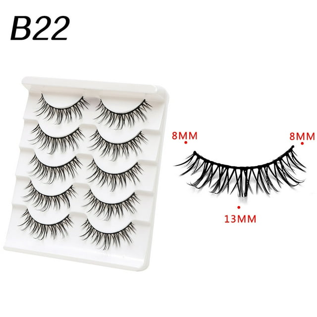 Xiao Hua 5 pares de pestañas postizas de visón tenues, suaves y voluminosas, de aspecto natural, B-22