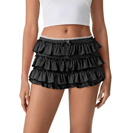 Sanbonepd Overall Shorts for Women with Pockets Women Girl s Sexy Boyshorts Ruffle Shorts Cute Lace Pumpkin Pants Layered Bottoms Lolita Fairy Sweet Pettipants