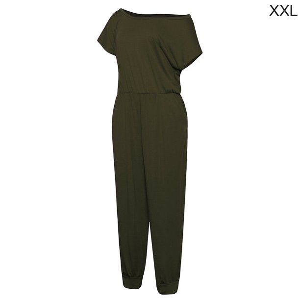 Guardurnaity Mono de manga corta con hombros cruzados para mujer Pantalones de una pieza de color sólido con bolsillos Vestidos ejercito verde XXL