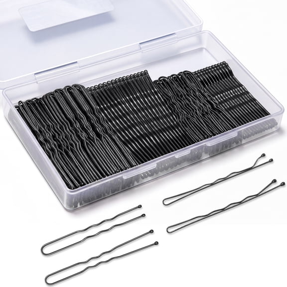 MORGLES Bobby Pins Black U Shaped Hair Pins for Ballet Buns Women Girls with Storage Box, 2.4IN & 2IN