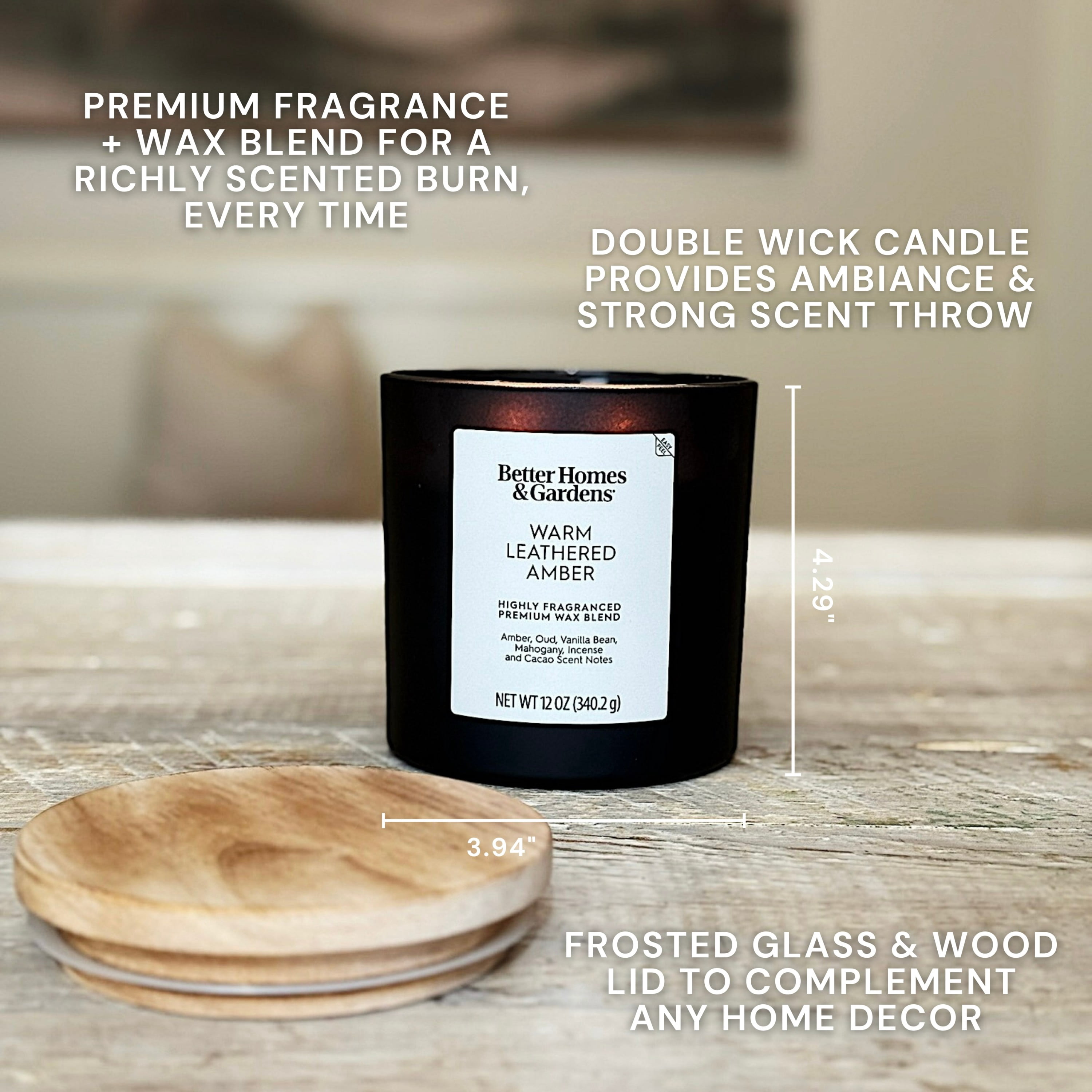 Better Homes & Gardens Warm Leathered Amber 12 oz Scented 2-Wick Candle