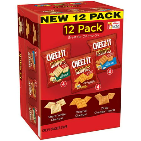 Cheez-It Grooves Baked Original Cheddar, Sharp White Cheddar, & Zesty Cheddar Ranch Cracker Chips Variety Pack, 1 Oz., 12