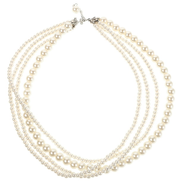 Collar de perlas falsas en capas para mujer, gargantilla de estilo barroco vintage, collar de perlas de imitación de varias hebras, joyería de moda para cadena de clavícula