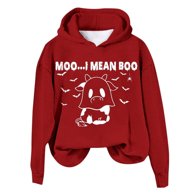 WEAIXIMIUNG Sweatshirts d'Automne pour Femmes Plus Décontracté Je Veux Dire Imprimé Vache Manches Longues Sweat à Capuche