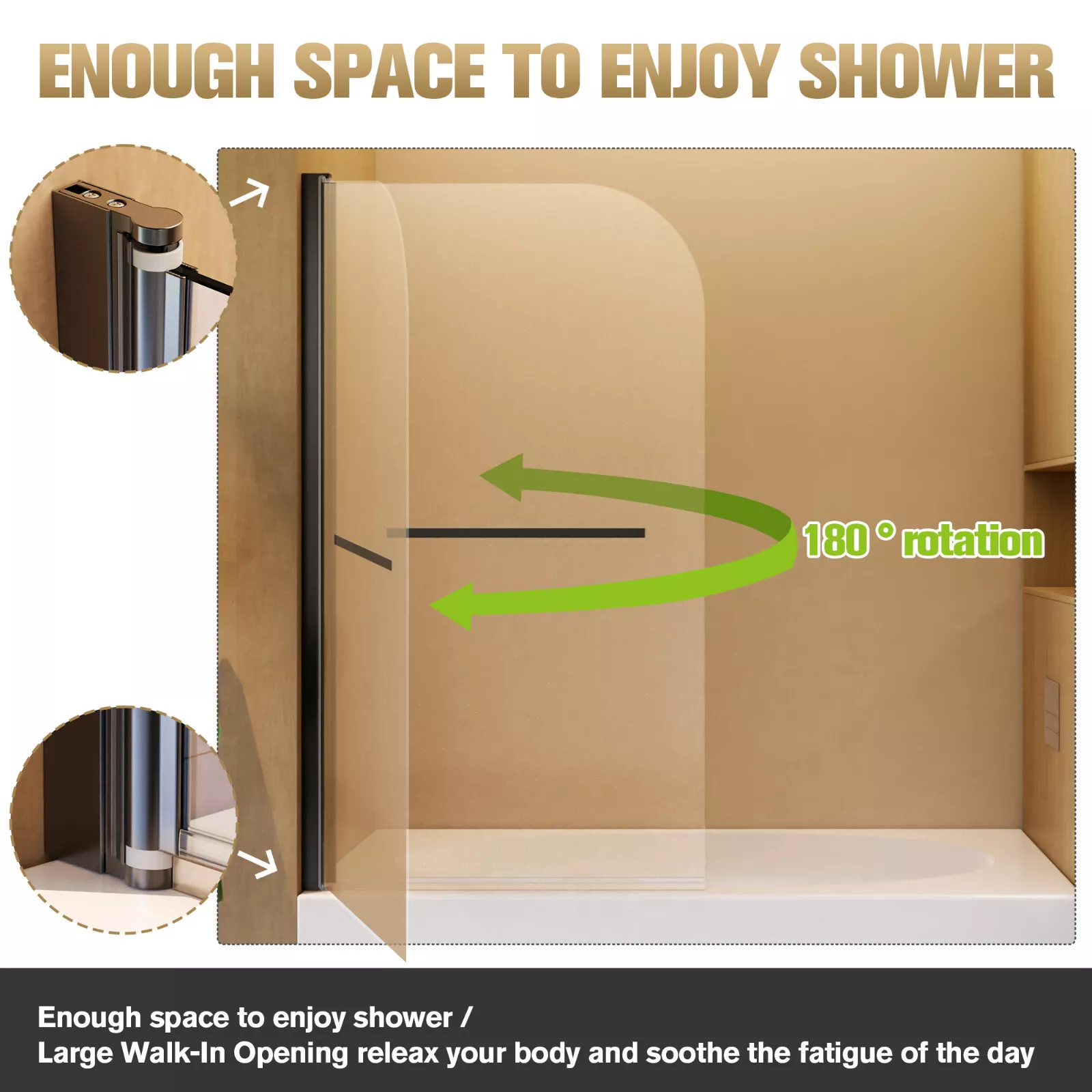 Frameless Pivot Shower Door Panel for Bathtub, 1/4" SGCC Tempered Glass, 31''x55'' Matte Black