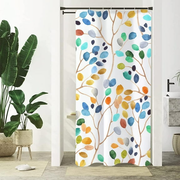 Stall Narrow Shower Curtain Sets Colorful Leaves Small Shower Curtain Dorm Half Size Waterproof Fabric Shower Curtain 36"×72" with 12 Hooks RV Bathroom Accessorie Decorations
