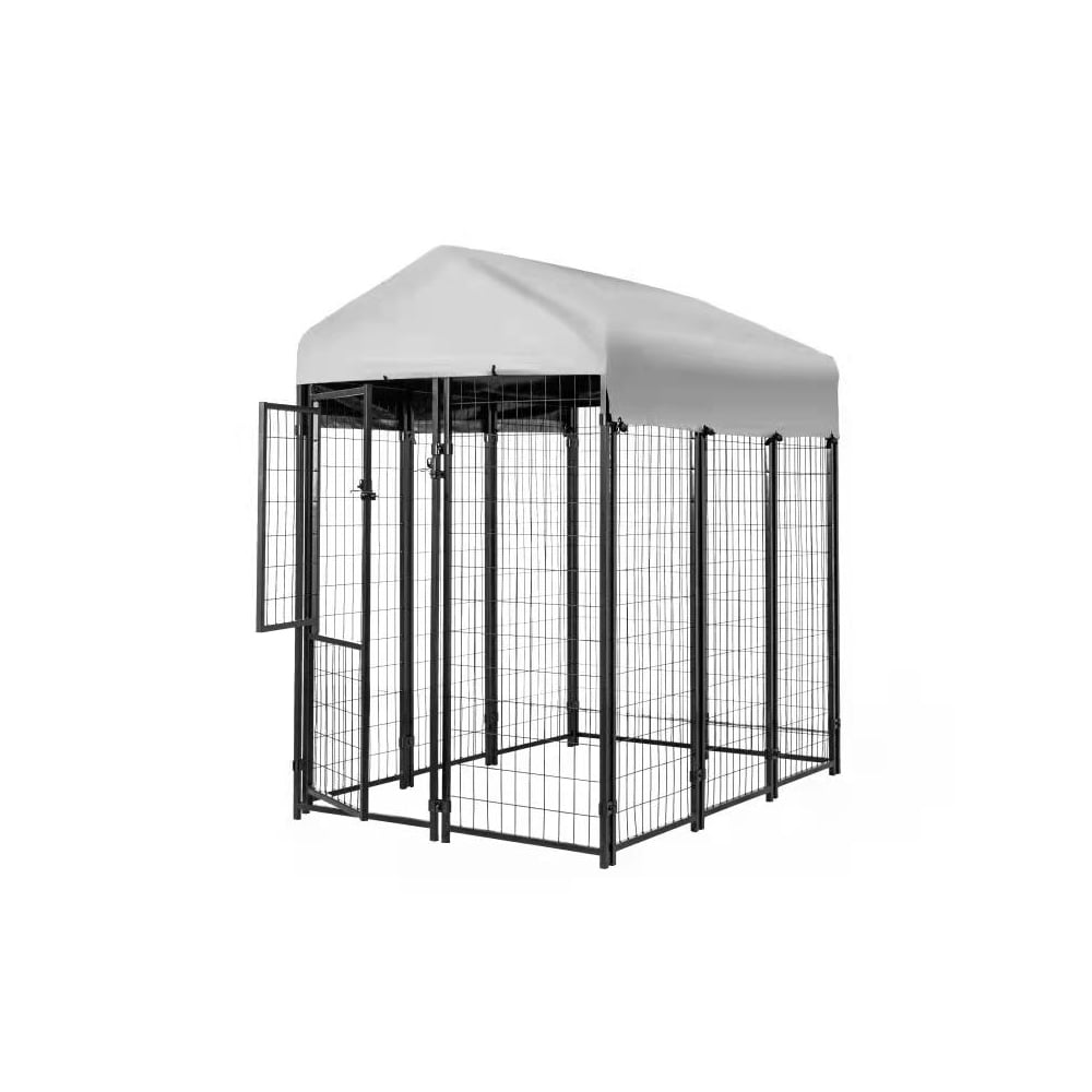 KennelMaster Welded Wire Dog Kennel, Indoor & Outdoor Use, Waterproof Cover Included, Black, 6ft x 4ft x 6ft