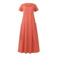 thumbnail image 4 of onlyliua Summer Saving Clearance Drsses for Women Summer Cotton Linen Dress Short Sleeve Loose Crew Neck Solid Color Maxi Flowy Plus Size Dresses with Pockets, 4 of 6