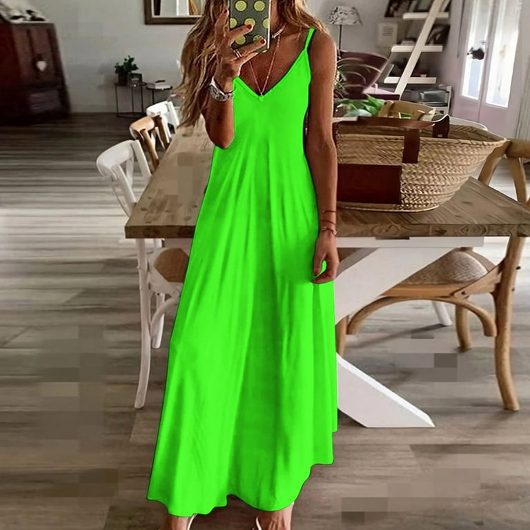 neon green summer dress Satin Neon Short Summer Dress for Ladies in Green main image 0