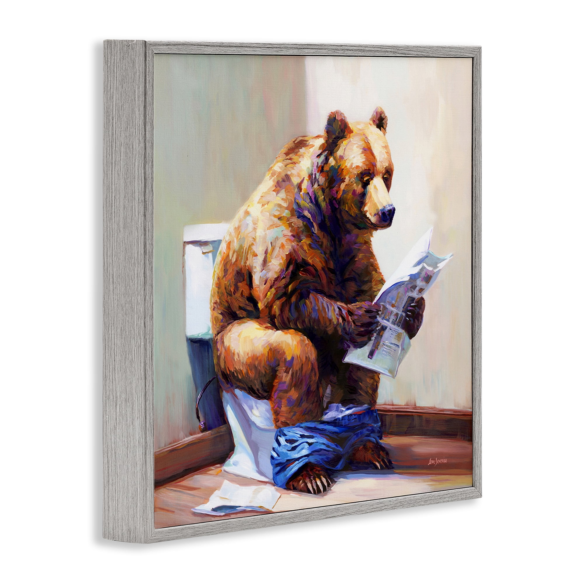 Stupell Industries Bathtub Bear with Graffiti Typography Painting Gray Framed Art Print Wall Art, 12 x 12