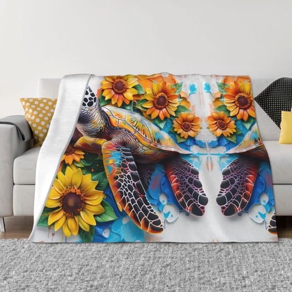 Throw Blanket for Couch - Sunflower Turtle Soft Comfy Lightweight Cozy Warm Throw Blanket, Fuzzy Plush Flannel Blanket & Throws for Sofa and Bed All Season