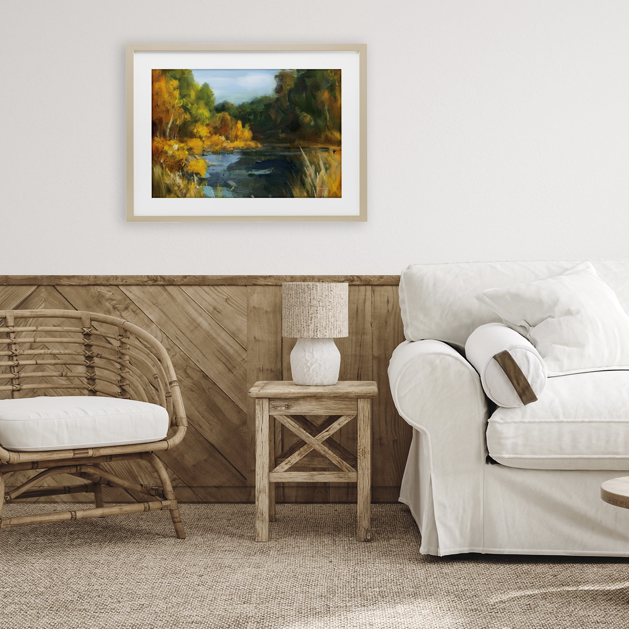 Stupell Industries Autumn River Bend Abstract Birch Framed Print Under Glass, design by Danhui Nai