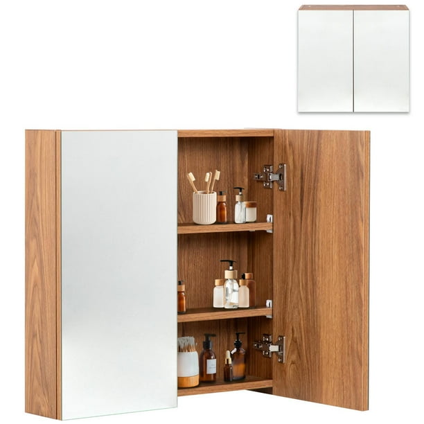 Botiquin Con Espejo Para Baño Organizador 2 Puertas Gabinete cafe
