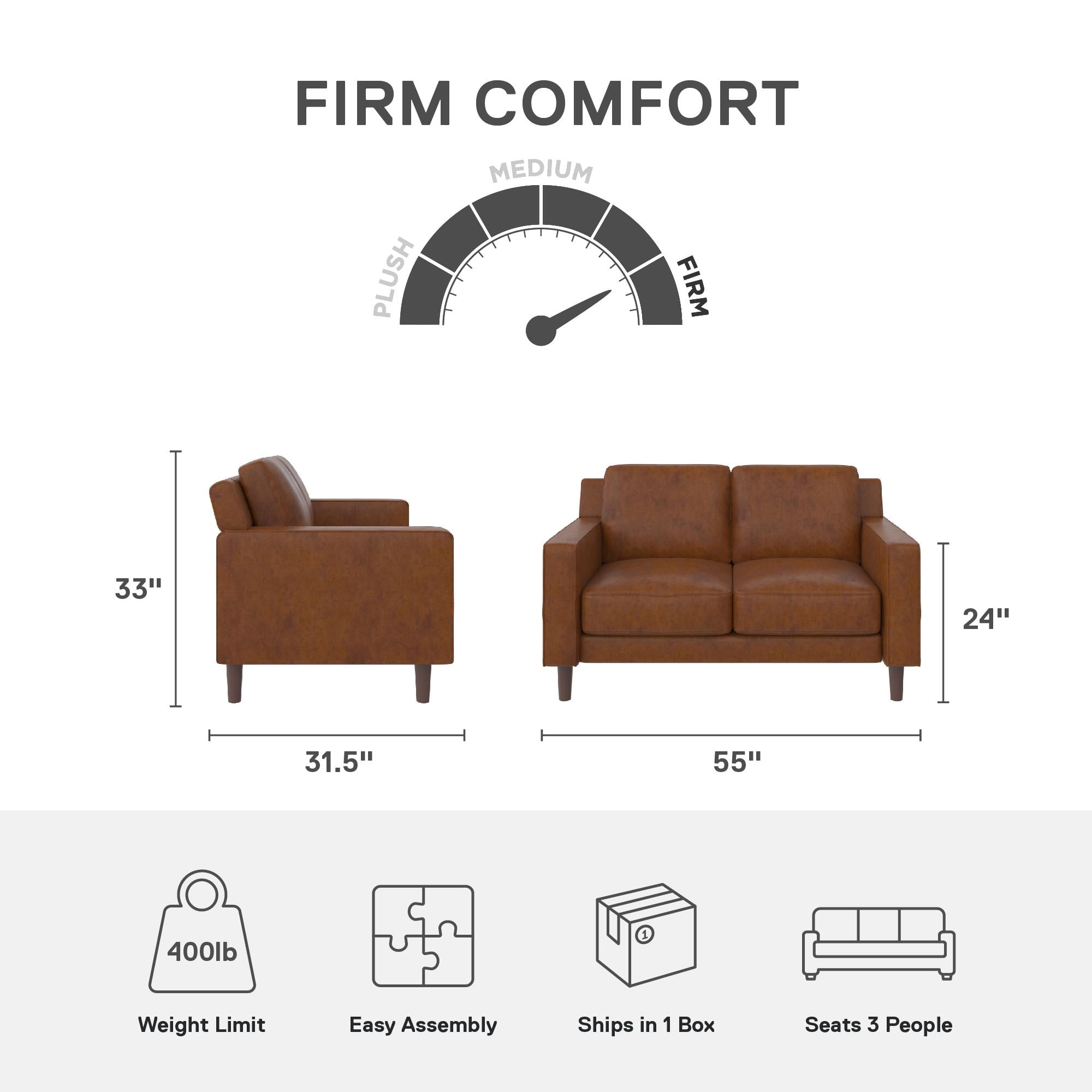 DHP Bryanna Loveseat 2 Seater Sofa , Camel Faux Leather