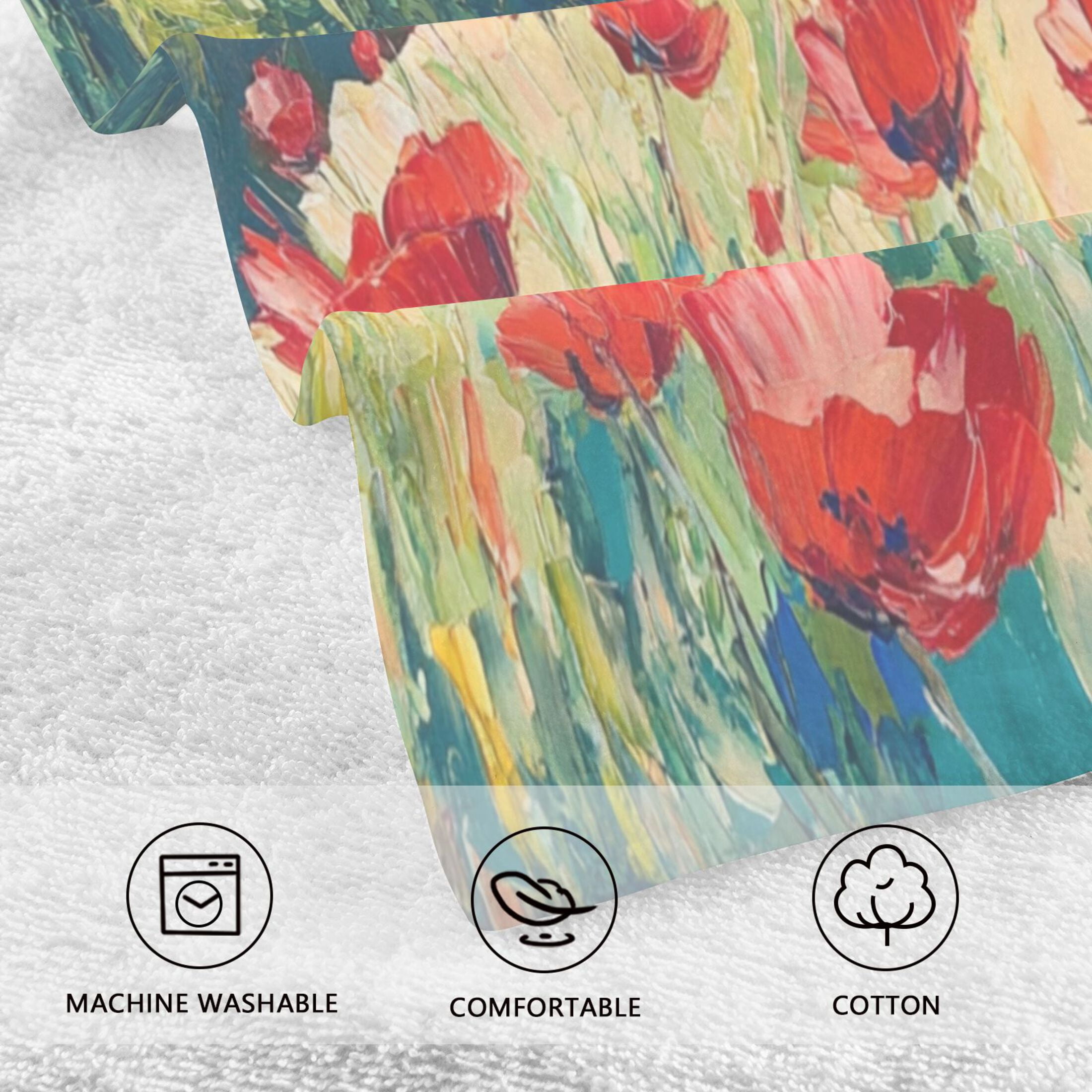 Cotton Towel Two-Piece 16x28 Inch One Sizex2 Face Towel Set Towel Set Cotton Hand Bath Towel Bathroom Beach Red Flowers
