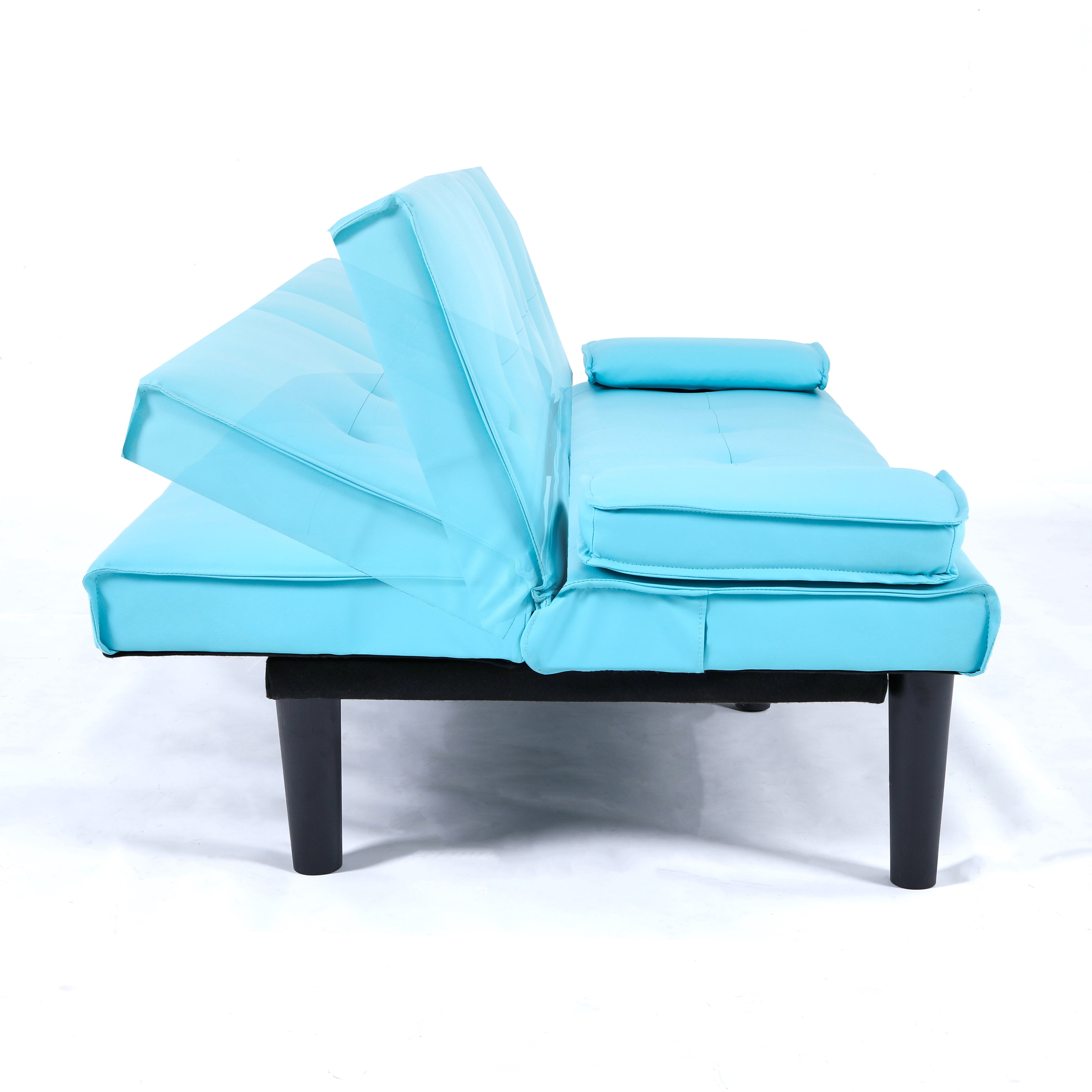 BSHTI 67-inch Foldable Futon Sleeper with S-Spring Support, 2-Seater Convertible Sofa Bed, PVC Faux Leather, Simple Assembly, Blue