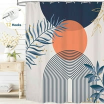 Dznils Boho Shower Curtain with Hooks, Modern Abstract Fabric Bathroom Curtain, 72" x 72", Navy Blue