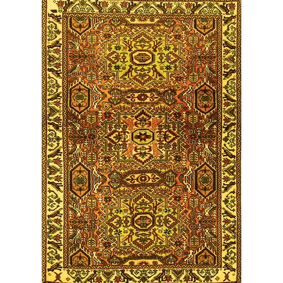 Ahgly Company Machine Washable Indoor Rectangle Persian Yellow Traditional Area Rugs, 5' x 7'